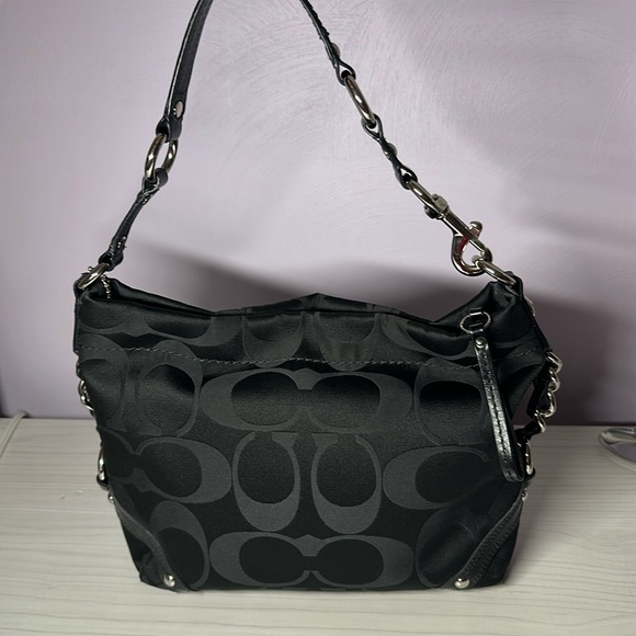 Coach Handbags - Coach Signature Print Canvas Black Shoulder Bag